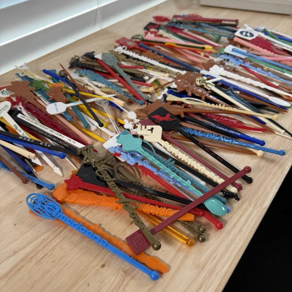 Vintage Swizzle Sticks Drink Stirrer Lot 160+ Rare MCM Trader Vic Americana Boom